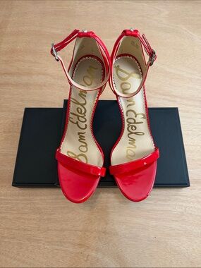 Sam Edelman Red Patent Ankle-Strap Heels